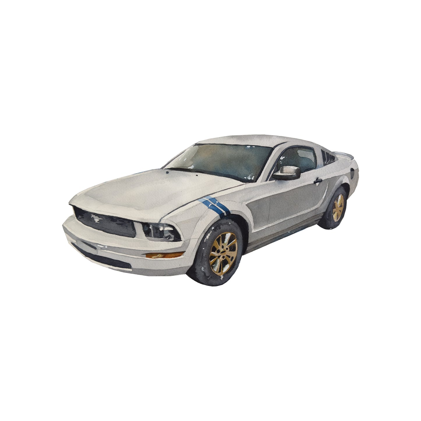 Mustang Watercolor Car Greeting Card Print