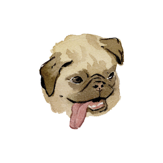 Pug long tongue watercolor greeting card