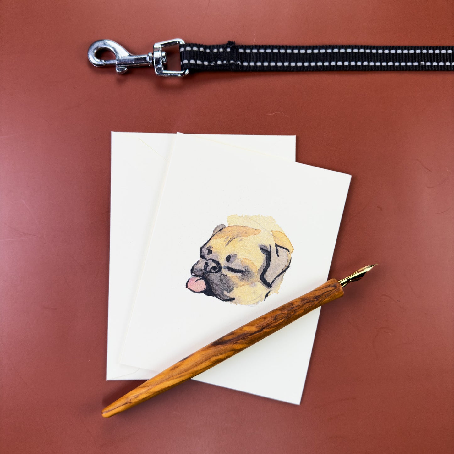 Sleeping pug watercolor greeting card