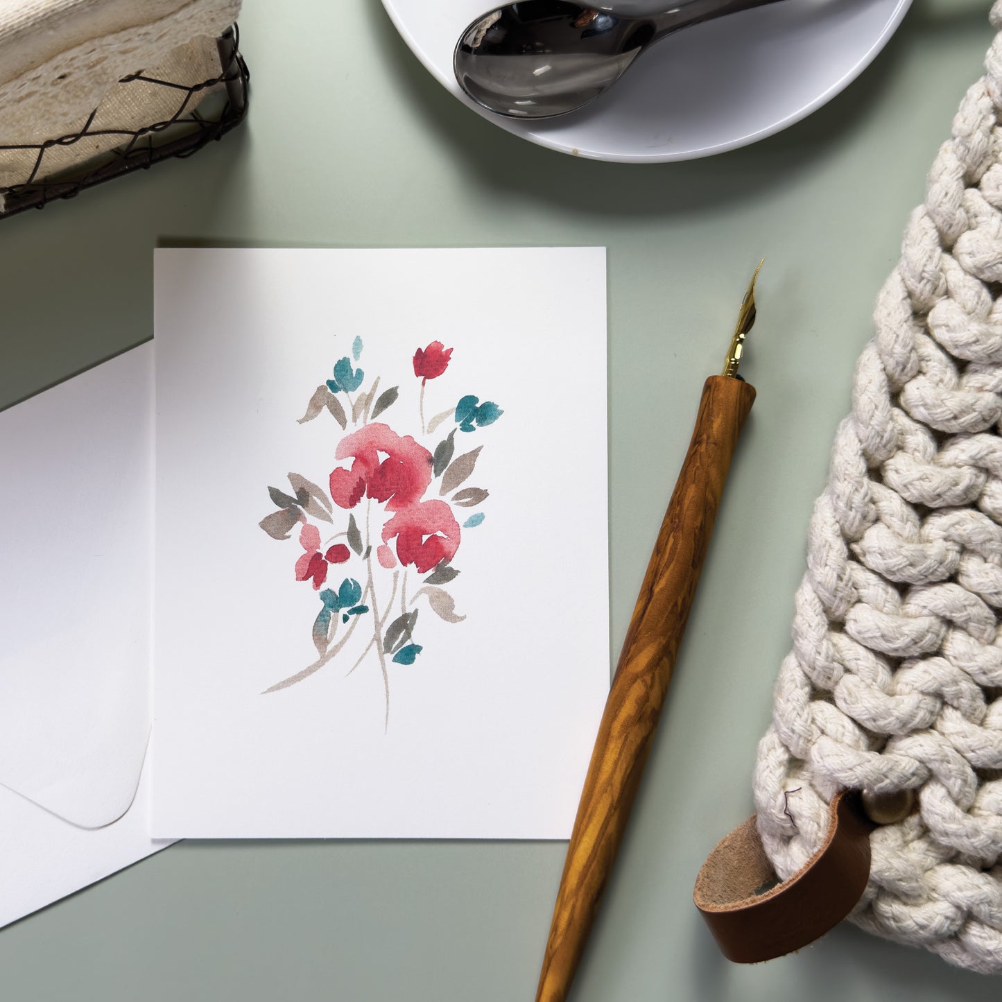 Red and Blue Bouquet Greeting Card