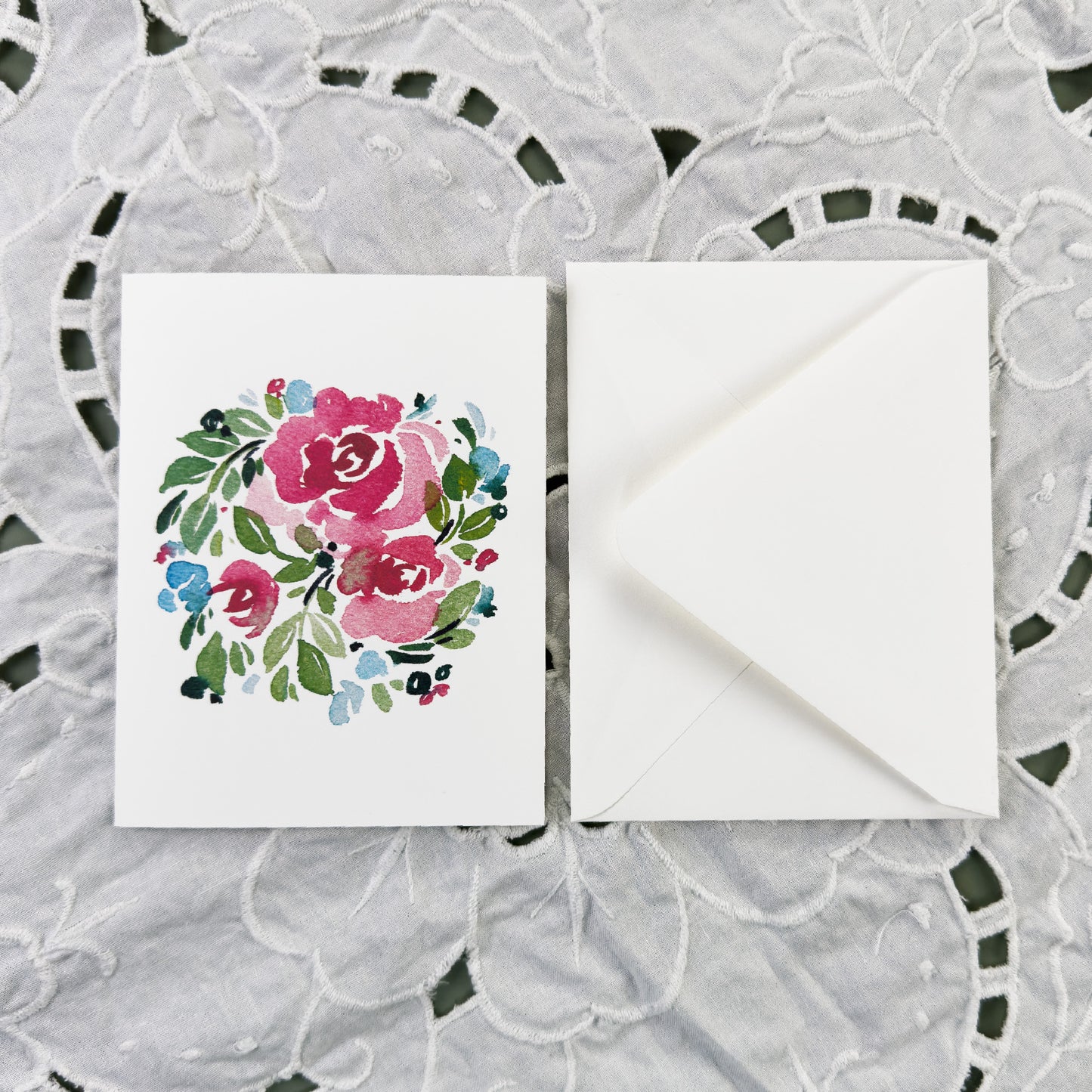Bright and Pink Vibrant Roses Greeting Card Note Invitation