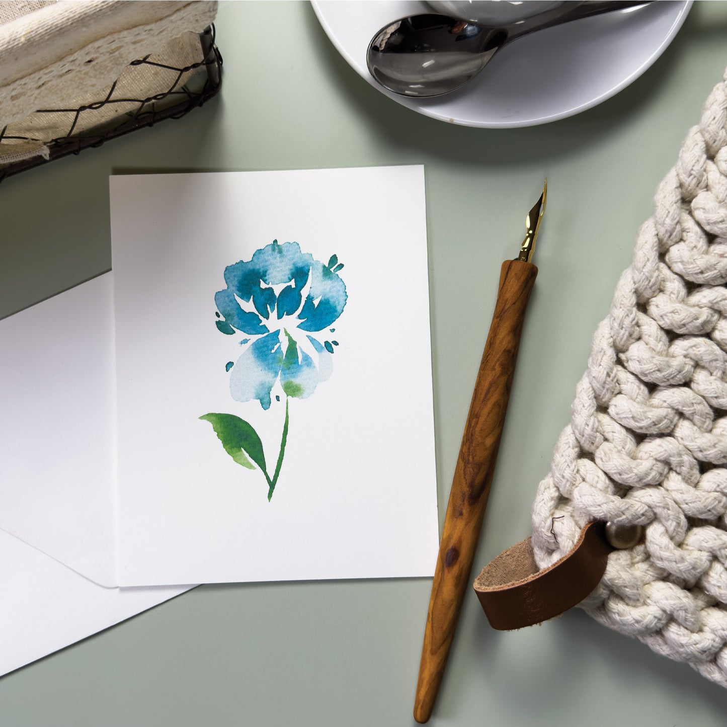 Teal Peony Greeting Card