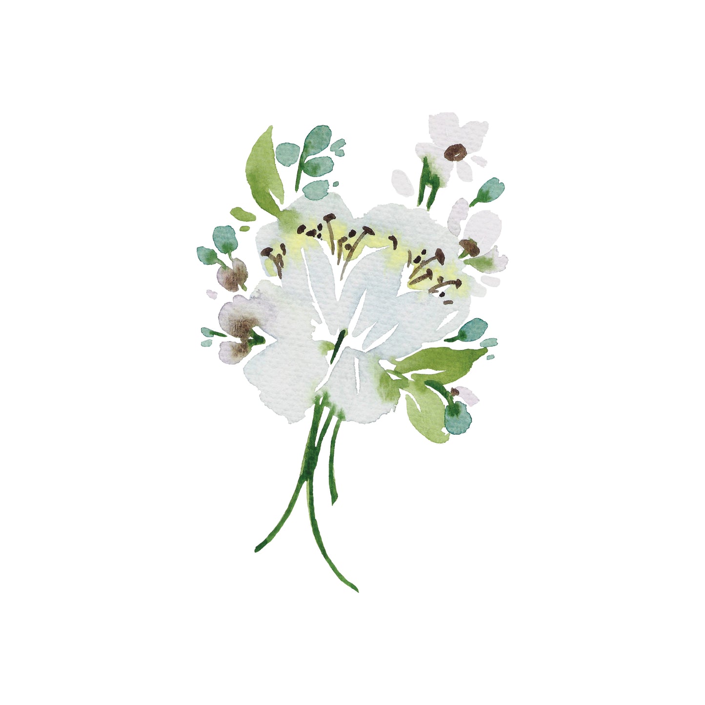 White Peony Bouquet with Small Teal Flowers Greeting Cards