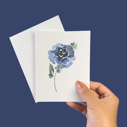Dark Blue Single Rose Greeting Cards