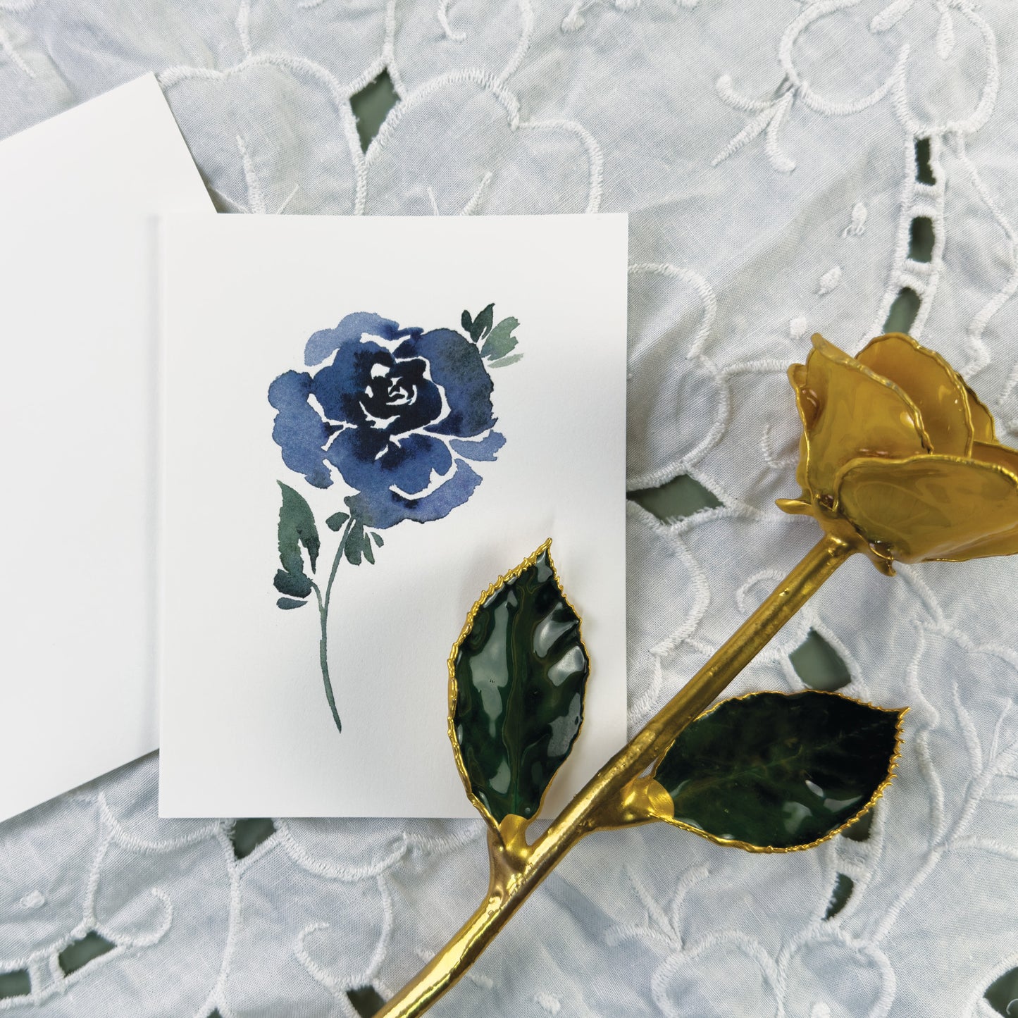 Dark Blue Single Rose Greeting Cards