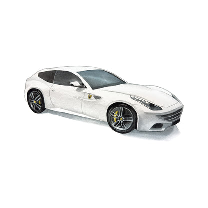 White Ferrari Watercolor Car Greeting Card Print