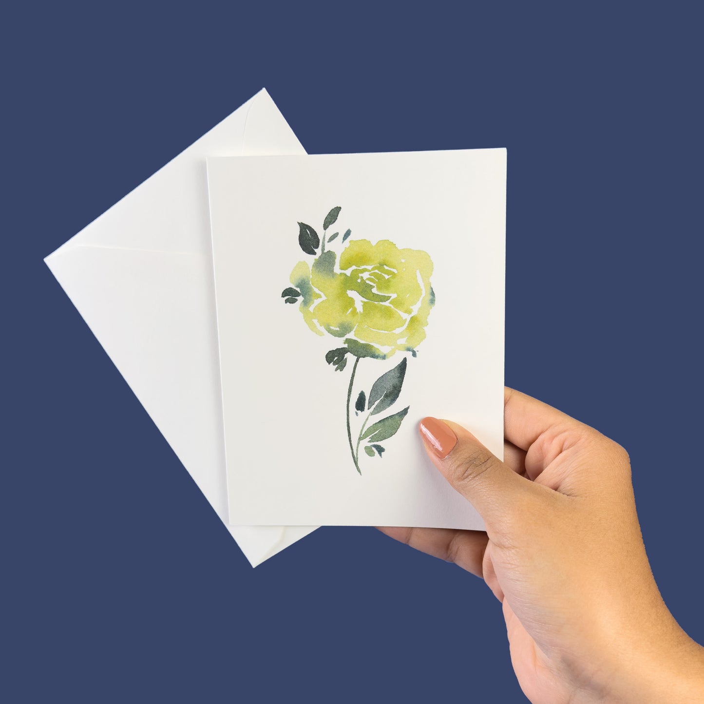 Green Colored Single Rose Greeting Cards