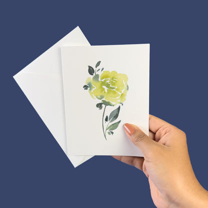 Green Colored Single Rose Greeting Cards