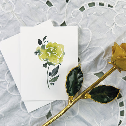 Green Colored Single Rose Greeting Cards