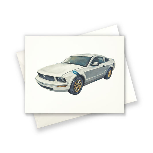 Mustang Watercolor Car Greeting Card Print