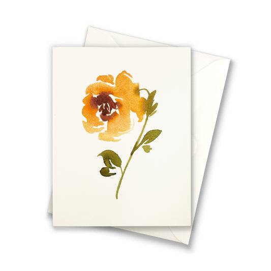 Orange single rose greeting card watercolor greeting card