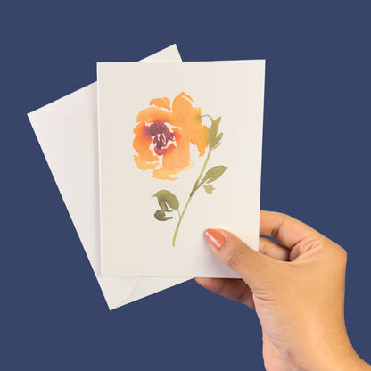 Orange single rose greeting card watercolor greeting card