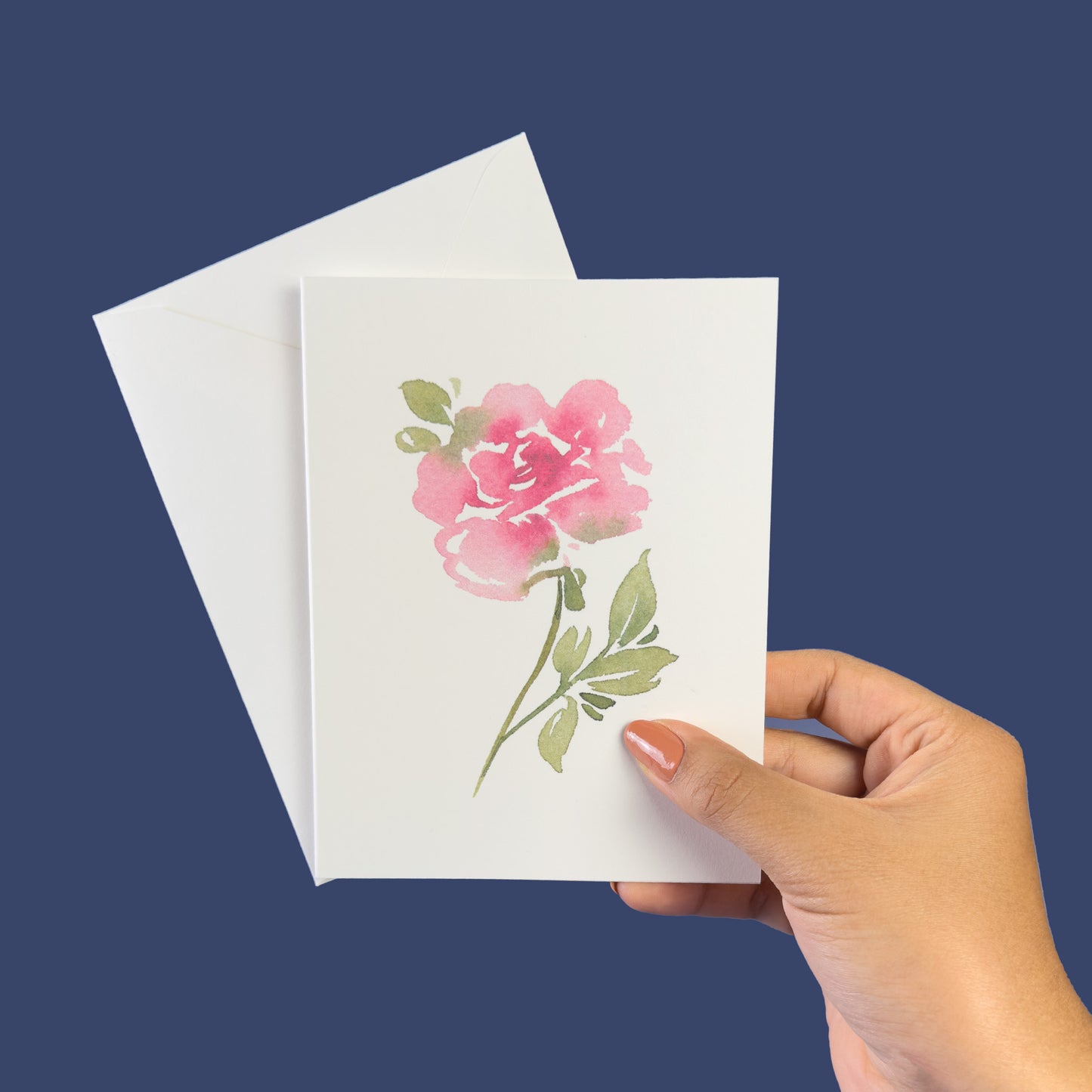 Pink Colored Single Rose Greeting Cards