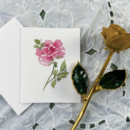 Pink Colored Single Rose Greeting Cards