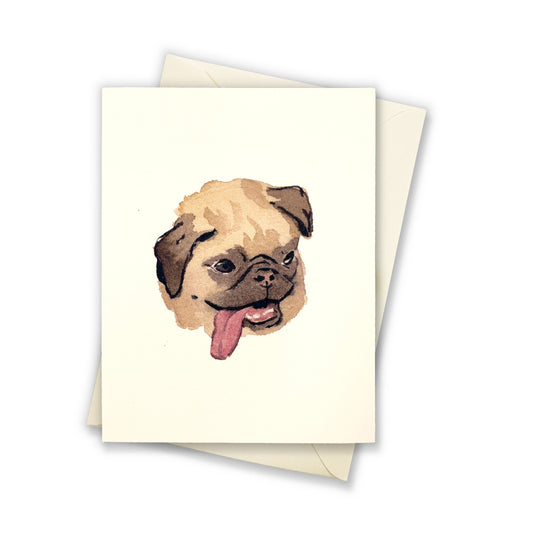 Pug long tongue watercolor greeting card