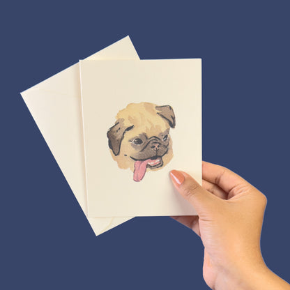 Pug long tongue watercolor greeting card