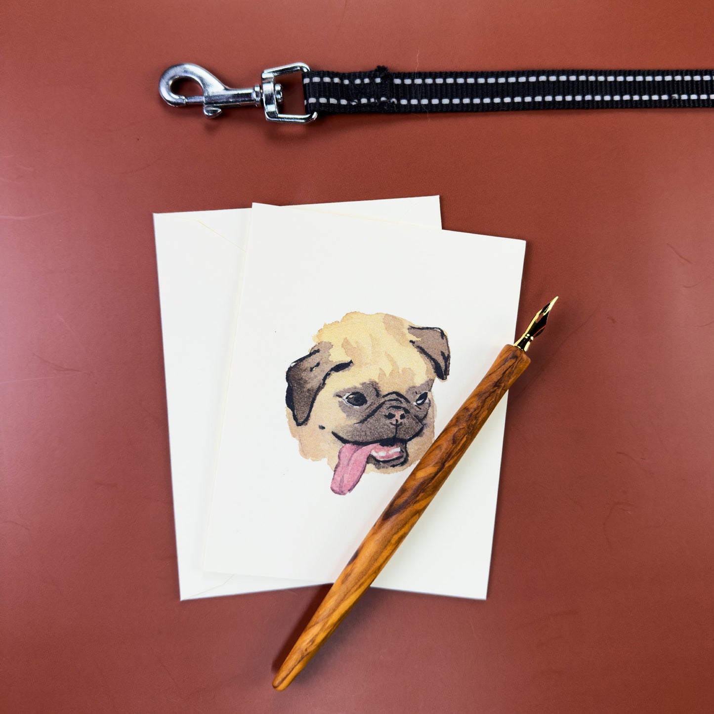 Pug long tongue watercolor greeting card