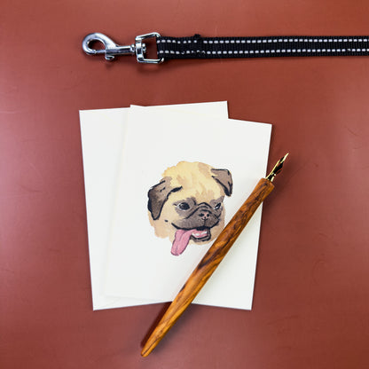 Pug long tongue watercolor greeting card