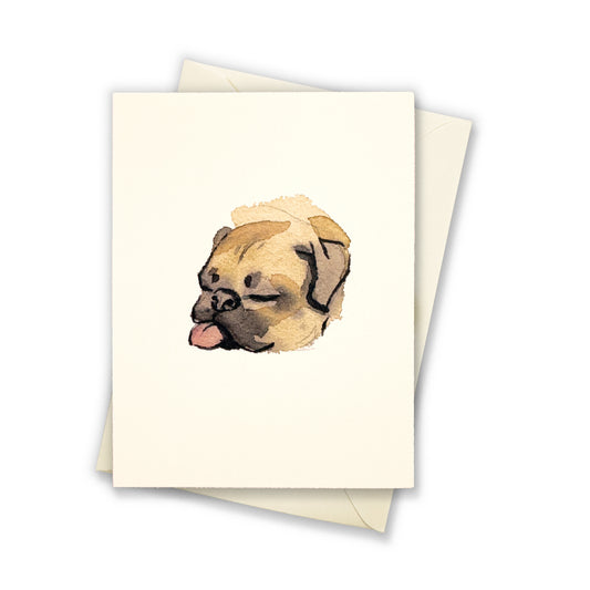 Sleeping pug watercolor greeting card