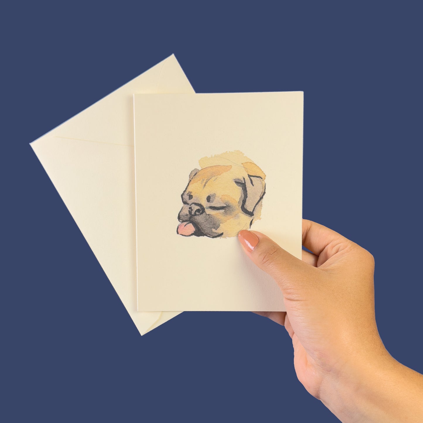 Sleeping pug watercolor greeting card