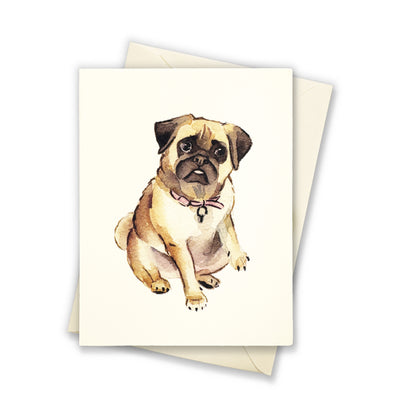 Sitting Pug Watercolor Greeting Card