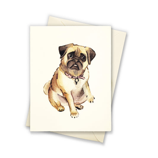 Sitting Pug Watercolor Greeting Card