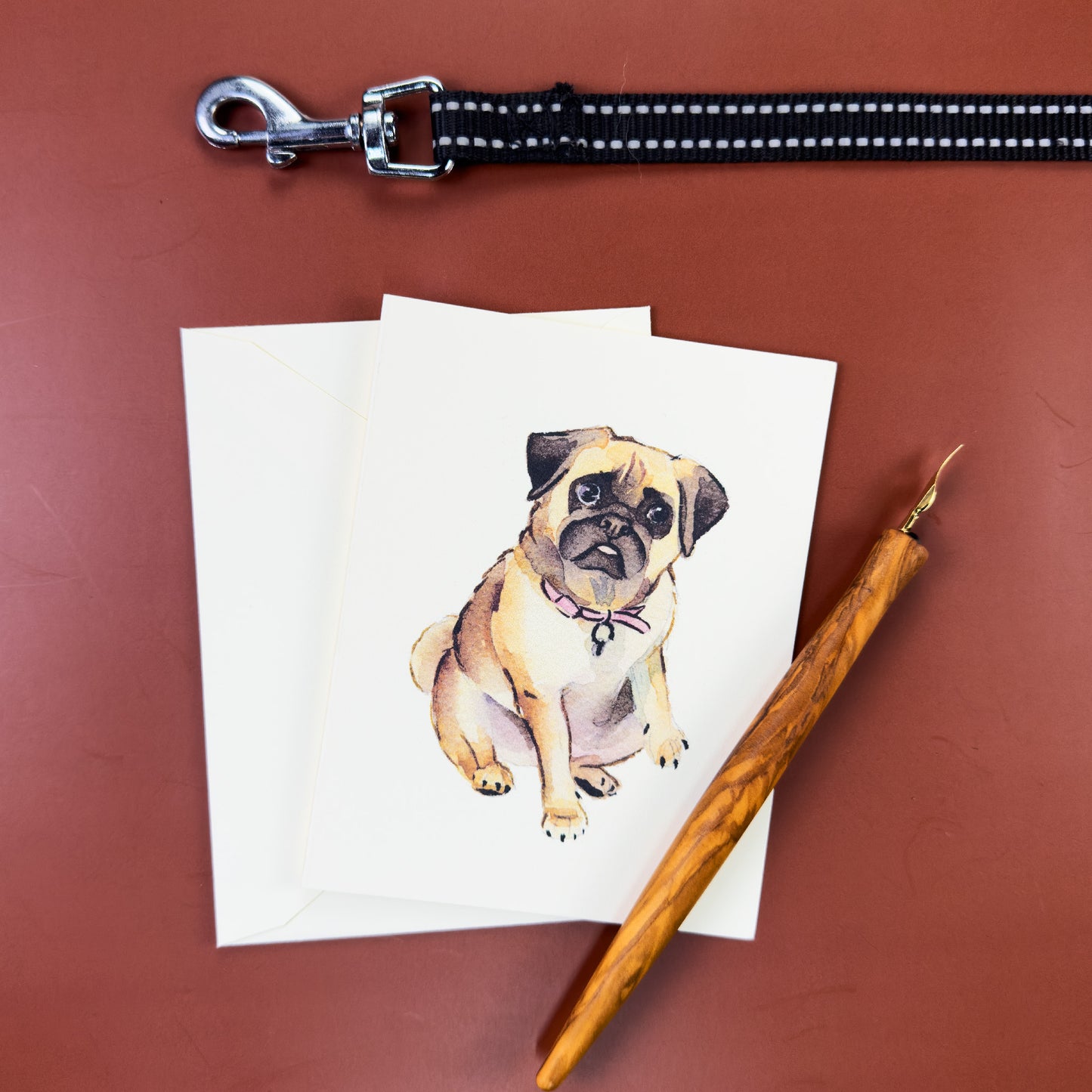Sitting Pug Watercolor Greeting Card