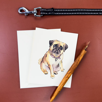 Sitting Pug Watercolor Greeting Card