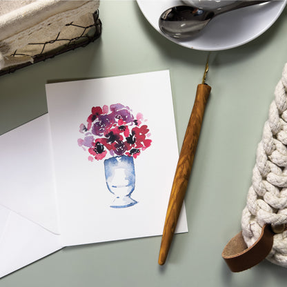 Purple and Red Bouquet in a Vase Greeting Card