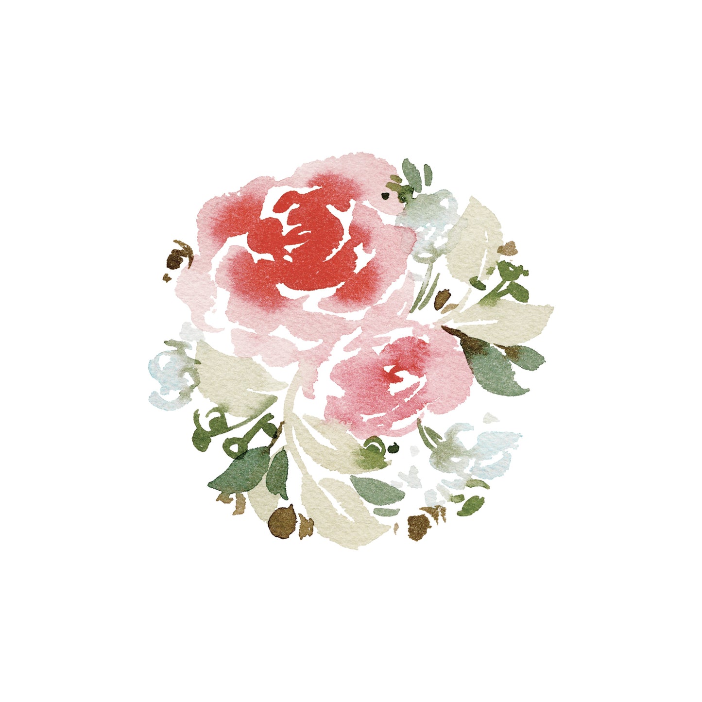 Muted red roses with light blue flowers greeting card