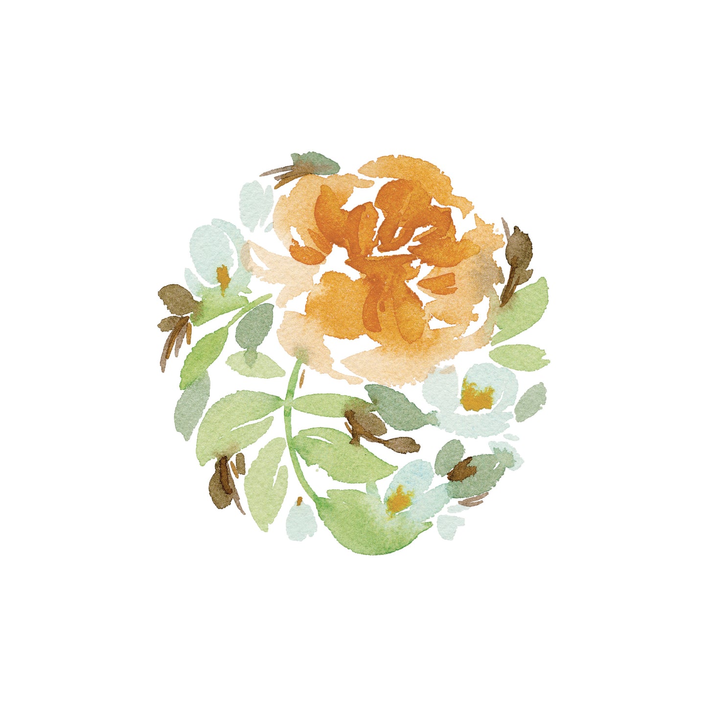 Orange Rose with blue flowers greeting card