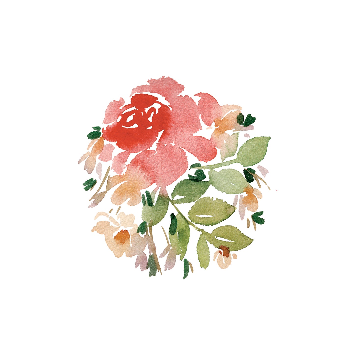 Warm red rose with white flowers greeting card