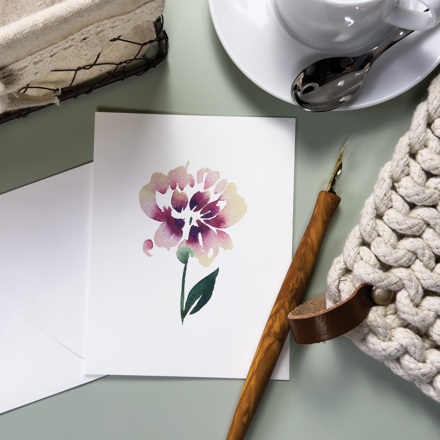 White and Dark Purple Peony Greeting Card
