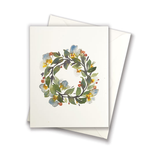 Wreath with White Flowers and Orange Berries Greeting Card
